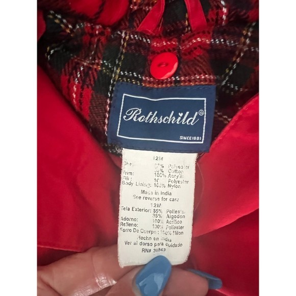 Rothschild Vintage Girls Red Cape Jacket Quilted Tartan Plaid Lining 12 months - Picture 6 of 7